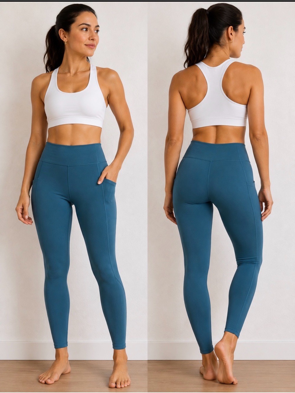 OALKA High-Rise Pocket Leggings in Teal Blue